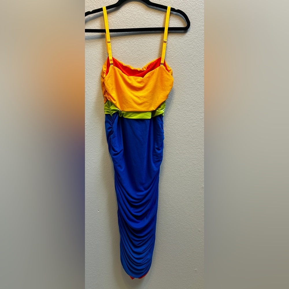 SIMON MILLER Jota Mesh Midi Bodycon Dress Color Block Yellow Blue Sz Medium - Picture 6 of 9